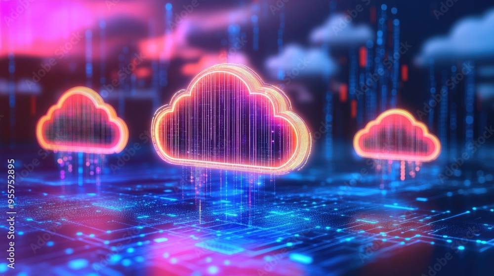 Poster futuristic cloud computing concept with digital data connections