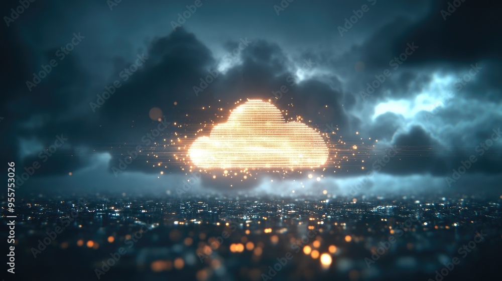 Poster futuristic cloud computing concept with digital data connections