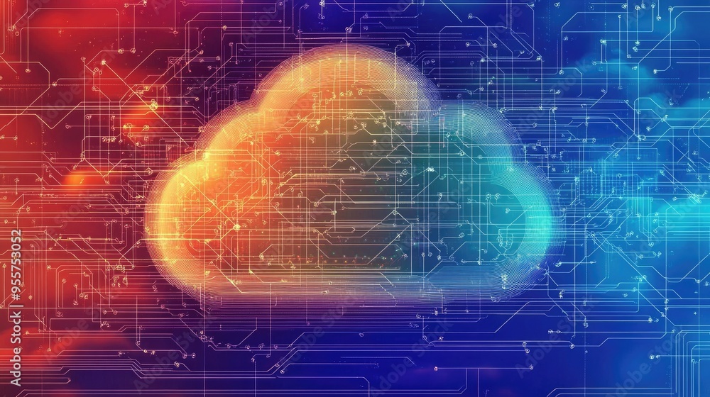 Aufkleber futuristic cloud computing concept with digital data connections