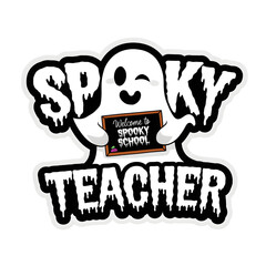 Fun and engaging spooky teacher graphic perfect for Halloween-themed events and educational materials.