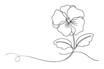 Pansy with Branch Detailed Line Art Vector Illustration