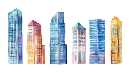 Obraz premium Skyscrapers collection. Watercolor illustrations set
