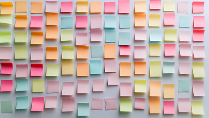 Colorful sticky notes on a wall showcasing daily tasks and goals