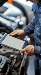 Technician Using Tablet for Vehicle Diagnostics