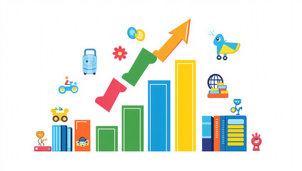 Fototapeta premium Colorful vector graphic illustrating growth in children's education progress