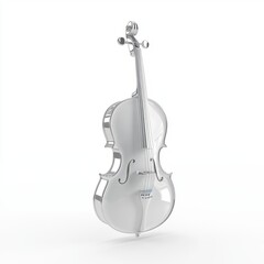 Naklejka premium Whimsical 3D Cello with Bow: Pastel White & Silver Minimalist Design