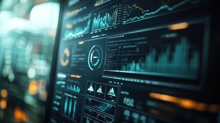 Financial risk management with graphs and charts on a screen, analytical style, sharp focus, bright lighting, high detail