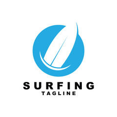 Logo Surfing Beach Vector Illustration Template. Logo for label, summer holiday and community