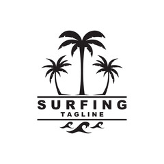 Logo Surfing Beach Vector Illustration Template. Logo for label, summer holiday and community