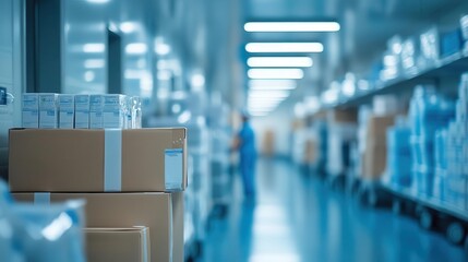 Healthcare logistics with medical supplies being delivered, organized style, sharp focus, bright lighting, high detail