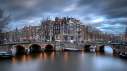Obraz premium Serene Amsterdam Canal at Dusk