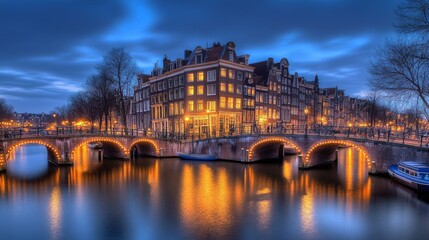 Fototapeta premium Nightscape of Amsterdam Canals