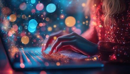 Online business entrepreneur managing an e-commerce site, digital style, sharp focus, bright lighting, vibrant colors