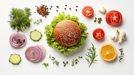 Stylish Gourmet Burger Composition with Topdown View and Modern Aesthetic