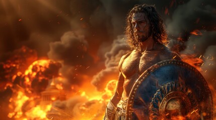 Ares in greek and roman mythology: god of war, representing strength and conflict, depicted with symbols of battle and valor, illustrating powerful and fierce nature of deity from mount Olympus.