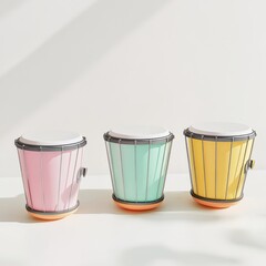 Cute Silver Bongo Drums: Minimalist 3D Illustration