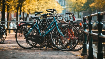 Obraz premium Bicycles Parked by the Canal