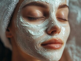 Fototapeta premium Self-care with a person applying a face mask, relaxing style, close-up, sharp focus, soft lighting, high detail