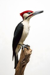 Ivory Woodpecker Perched on a Branch with White Background, Wallpaper, Cover and Screen for Smartphone, PC, Laptop, 9:16 and 16:9 Format