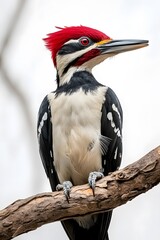 Obraz premium Ivory Woodpecker Perched on a Branch with White Background, Wallpaper, Cover and Screen for Smartphone, PC, Laptop, 9:16 and 16:9 Format