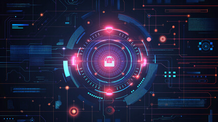 Obraz premium Futuristic lock on a computer screen, symbolizing robust cybersecurity measures 