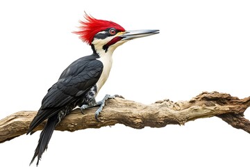 Fototapeta premium Ivory Woodpecker Perched on a Branch with White Background, Wallpaper, Cover and Screen for Smartphone, PC, Laptop, 9:16 and 16:9 Format