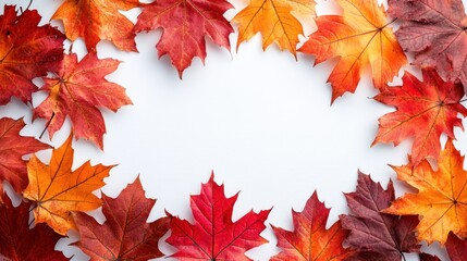 Fototapeta premium A frame of autumn leaves with a white background