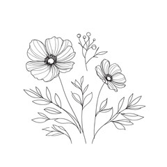 violet flower. sea buckthorn one line illustration