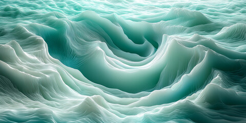 Obraz premium Abstract 3D rendering of swirling teal and white lines that create a sense of depth and movement.