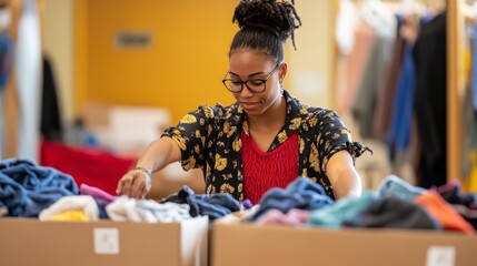 Sorting Clothes at a Donation Drive