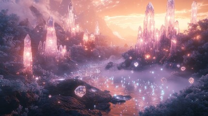 Crystal Towers Glowing in a Mystical Landscape