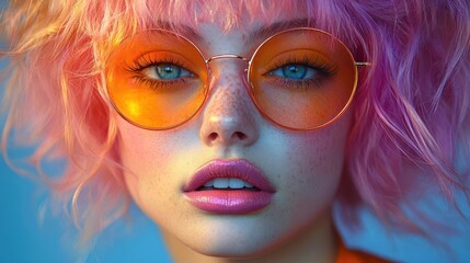 bold selfexpression portrait subject with vibrantly dyed hair avantgarde makeup confident pose celebrating individuality pop art inspired color palette studio lighting