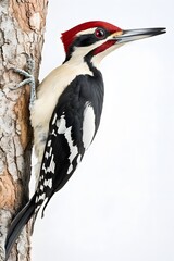 Fototapeta premium Ivory Woodpecker Perched on a Tree with White Background, Wallpaper, Cover and Screen for Smartphone, PC, Laptop, 9:16 and 16:9 Format