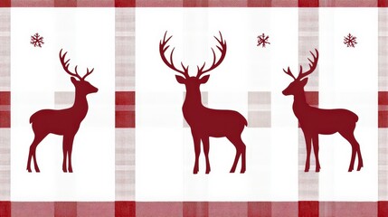 Rustic Deer Silhouettes on Red Plaid Background - Classic Holiday Design with Elegant Touch | 16:9 AR 61