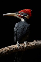 Ivory Woodpecker Perched on a Branch with Black Background, Wallpaper, Cover and Screen for Smartphone, PC, Laptop, 9:16 and 16:9 Format