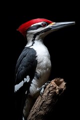 Ivory Woodpecker Perched on a Branch with Black Background, Wallpaper, Cover and Screen for Smartphone, PC, Laptop, 9:16 and 16:9 Format