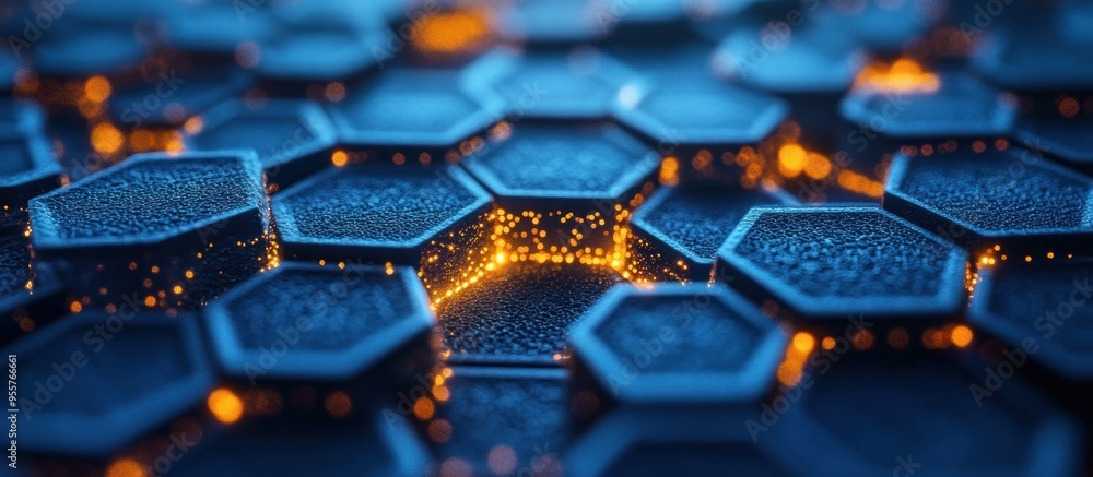 Poster abstract hexagon pattern with glowing lights