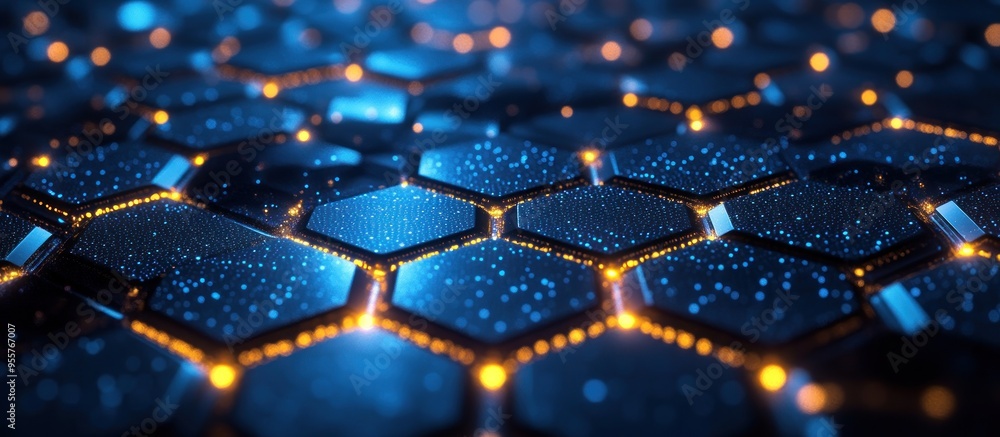Poster abstract hexagon pattern with glowing lights