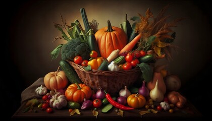 autumn still life of vegetables, vegetable fair, autumn sale, signboard, poster, banner for a vegetable store