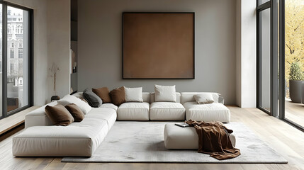 Modern living room featuring a spacious sectional sofa and art.