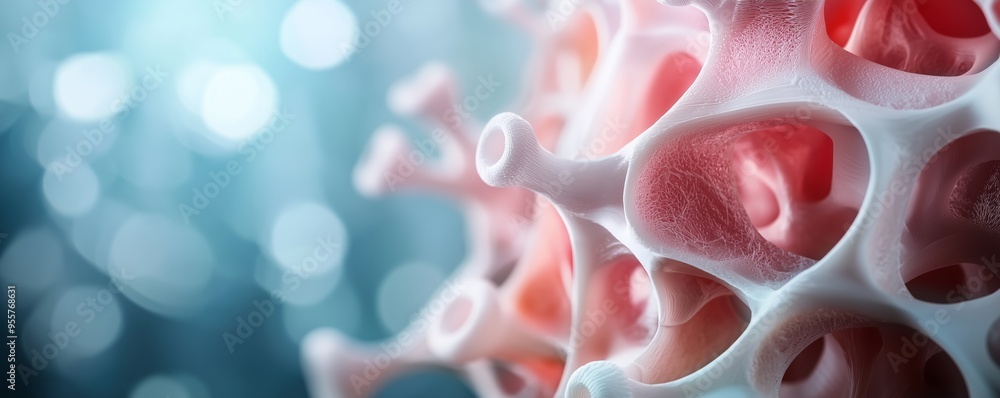 Wall mural abstract rendered cellular structure with bokeh background