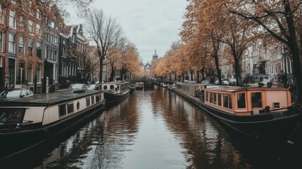 Obraz premium Serene Autumn Canal in Amsterdam