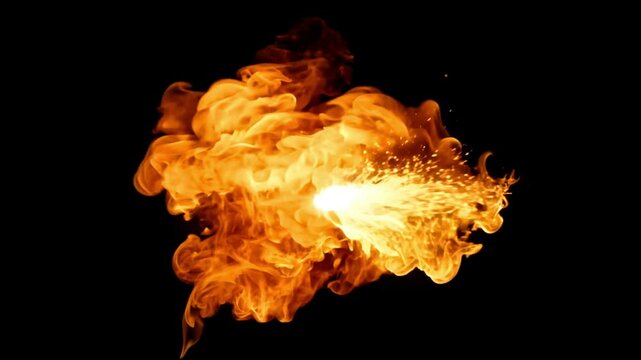 Fire explosion shooting with high speed camera with black png background 