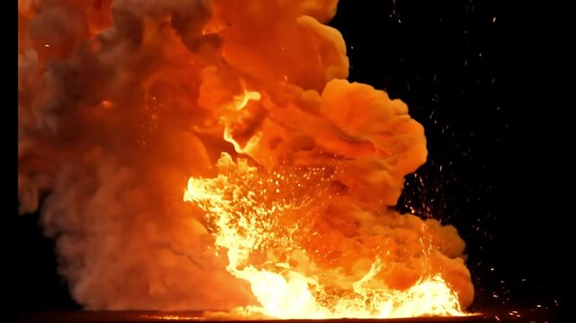 Fire explosion shooting with high speed camera with black png background 