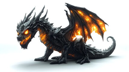 Halloween-themed skeletal dragon with glowing eyes, wearing spooky party masks, highly detailed fantasy art, isolated on white background