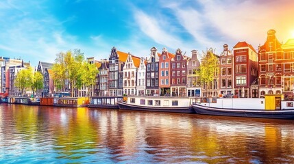 Obraz premium Scenic Amsterdam Canals at Sunset