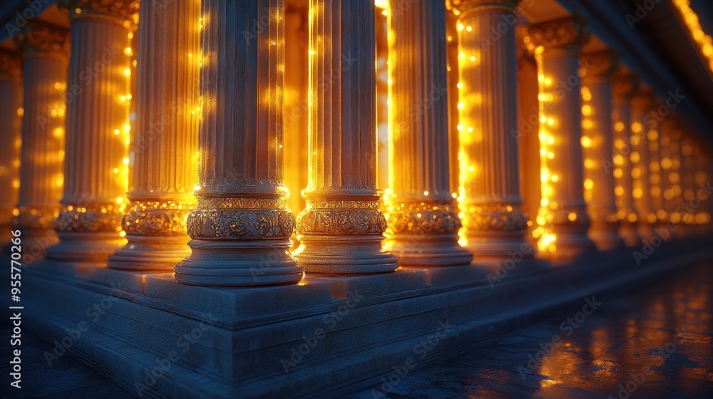 Poster golden light through columns
