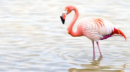 Stunning Pink Flamingo in Shallow Water - Perfect for Nature and Wildlife Designs