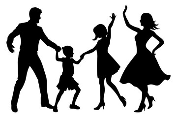 Vector Illustrations of Family Silhouettes Dancing