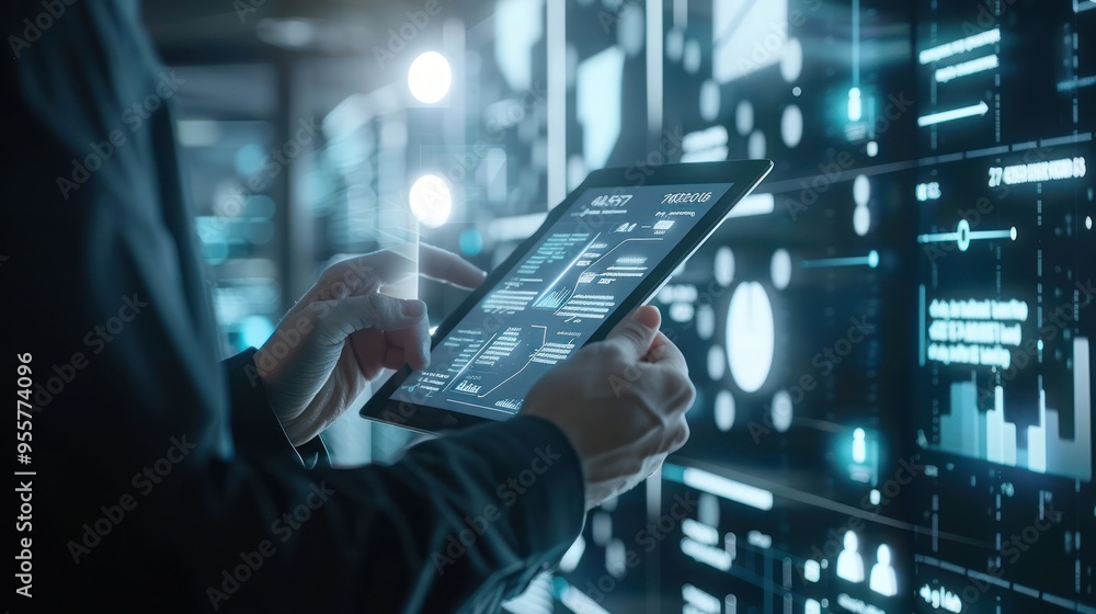 Poster data analysis with tablet and digital screen